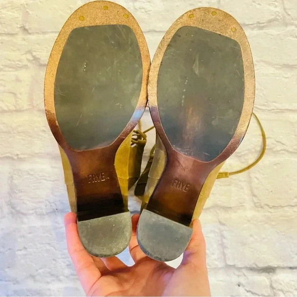 FRYE Women's Gabby Ghillie Block Heel Sandal Peep Toe Lace Up Bootie - Picture 10 of 15